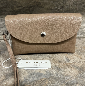Red Cuckoo beige purse with wrist strap
