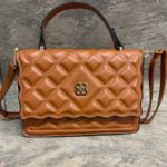 Tan textured satchel bag with purse