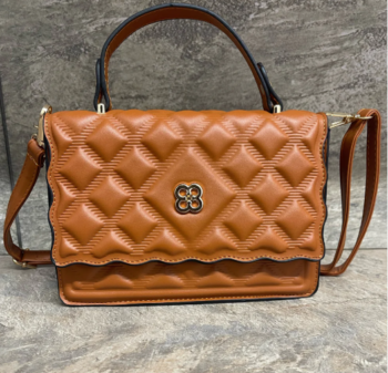 Tan textured satchel bag with purse
